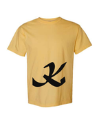 Alphabet K T-Shirt 9 inch calligraphy Black ink, Mustard