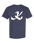 Alphabet K T-Shirt 9 inch calligraphy White ink, Navy