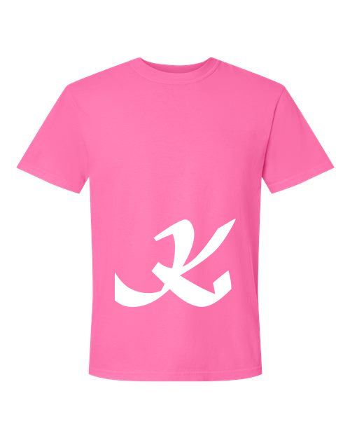 Alphabet K T-Shirt 9 inch calligraphy White ink, Neon Pink