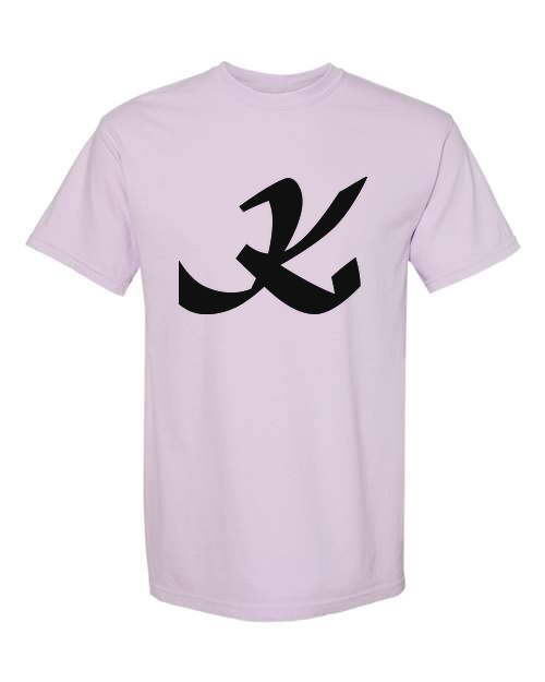 Alphabet K T-Shirt 9 inch calligraphy Black ink, Orchid