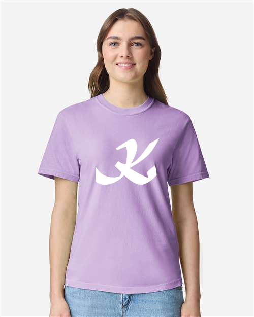 Alphabet K T-Shirt 9 inch calligraphy Black ink, Orchid