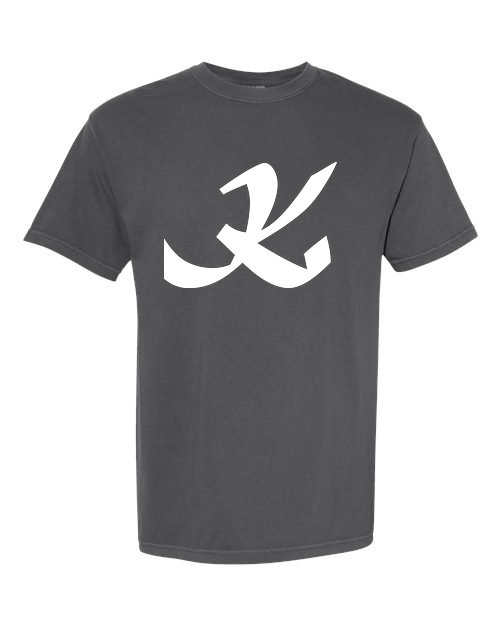 Alphabet K T-Shirt 9 inch calligraphy White ink, Pepper