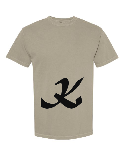 Alphabet K T-Shirt 9 inch calligraphy Black ink, Sandstone