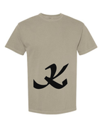 Alphabet K T-Shirt 9 inch calligraphy Black ink, Sandstone