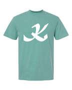 Alphabet K T-Shirt 9 inch calligraphy White ink, Seafoam