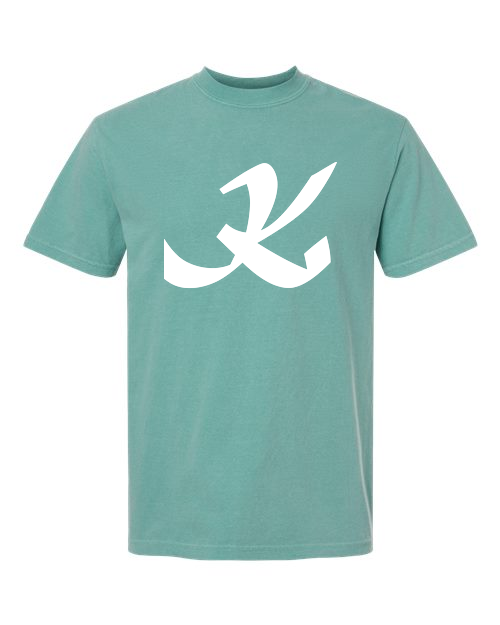 Alphabet K T-Shirt 9 inch calligraphy White ink, Seafoam