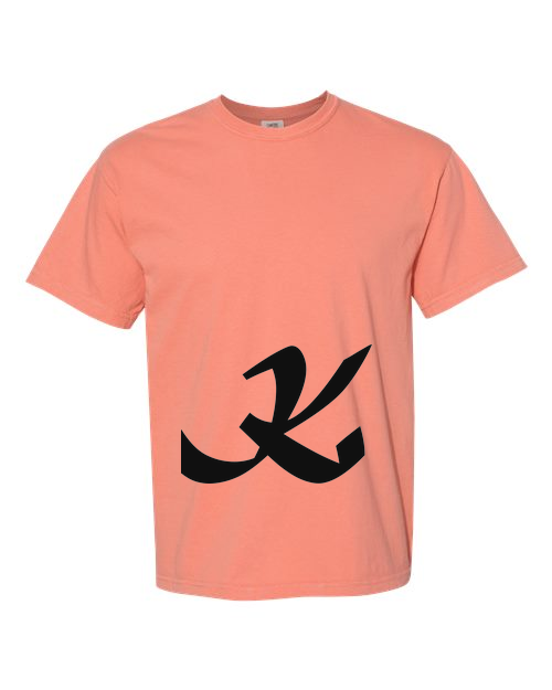 Alphabet K T-Shirt 9 inch calligraphy Black ink, Terracotta