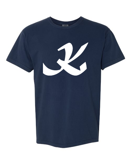 Alphabet K T-Shirt 9 inch calligraphy White ink, True Navy