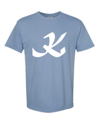 Alphabet K T-Shirt 9 inch calligraphy White ink, Washed Denim