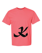 Alphabet K T-Shirt 9 inch calligraphy Black ink, Watermelon