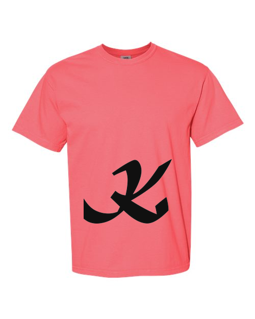 Alphabet K T-Shirt 9 inch calligraphy Black ink, Watermelon