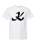 Alphabet K T-Shirt 9 inch calligraphy Black ink, White