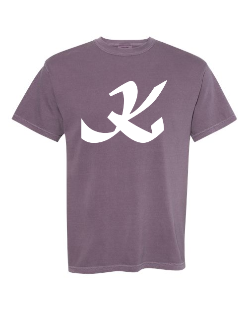 Alphabet K T-Shirt 9 inch calligraphy White ink, Wine