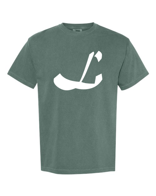 Alphabet L T-Shirt 9 inch calligraphy White ink, Blue Spruce