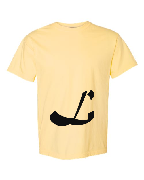 Alphabet L T-Shirt 9 inch calligraphy Black ink, Butter