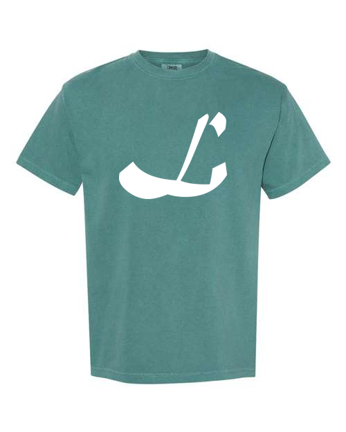 Alphabet L T-Shirt 9 inch calligraphy White ink, Emerald