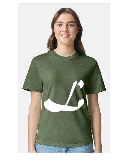 Alphabet L T-Shirt 9 inch calligraphy White ink, Hemp