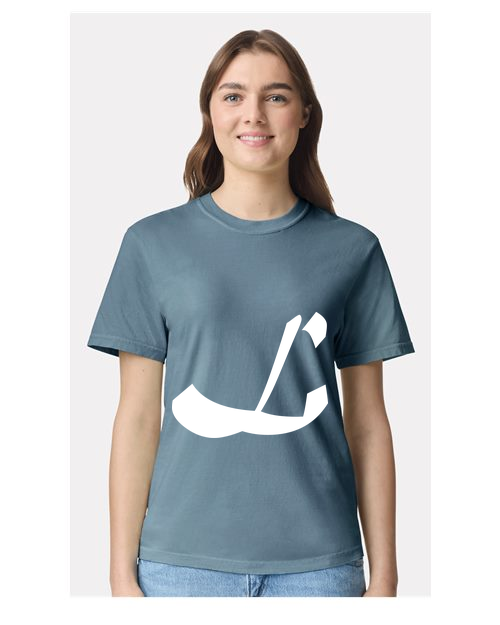 Alphabet L T-Shirt 9 inch calligraphy White ink, Ice Blue
