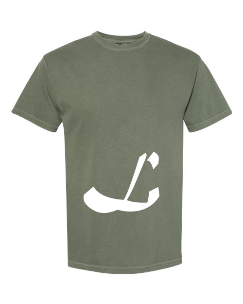Alphabet L T-Shirt 9 inch calligraphy White ink, Moss
