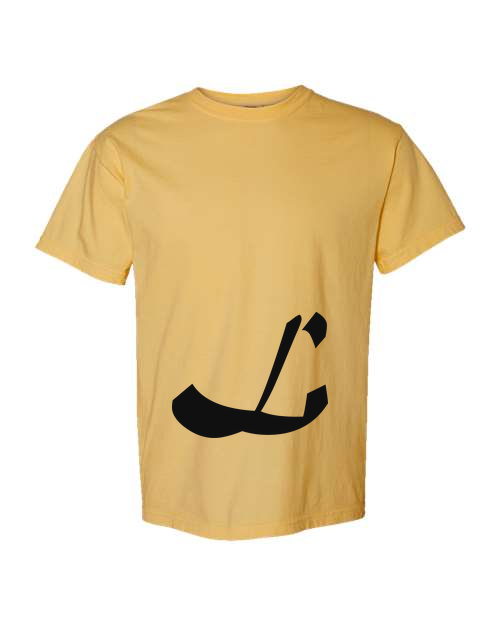 Alphabet L T-Shirt 9 inch calligraphy Black ink, Mustard