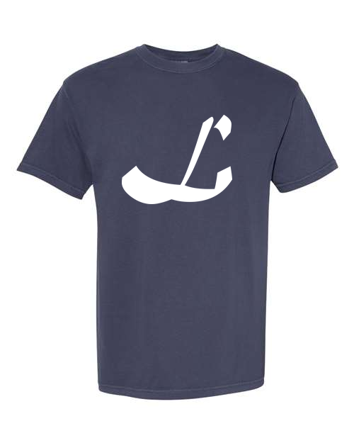 Alphabet L T-Shirt 9 inch calligraphy White ink, Navy