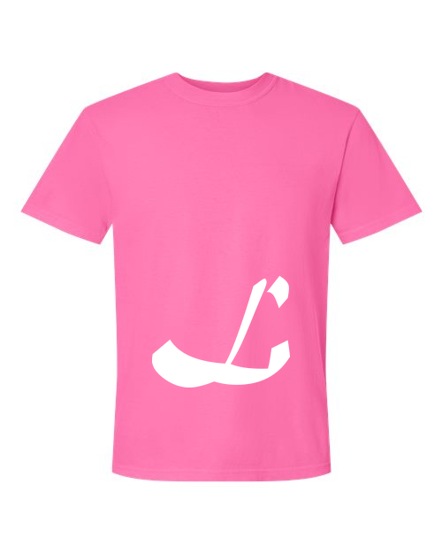Alphabet L T-Shirt 9 inch calligraphy White ink, Neon Pink