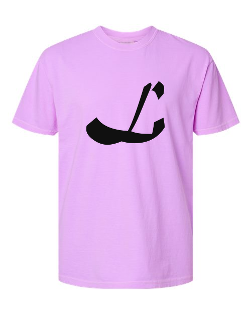 Alphabet L T-Shirt 9 inch calligraphy Black ink, Neon Violet