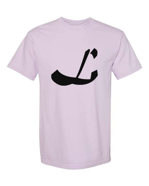 Alphabet L T-Shirt 9 inch calligraphy Black ink, Orchid