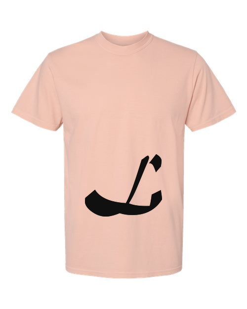 Alphabet L T-Shirt 9 inch calligraphy Black ink, Peachy