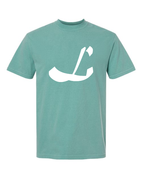 Alphabet L T-Shirt 9 inch calligraphy White ink, Seafoam