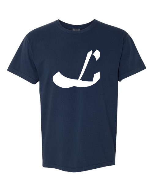 Alphabet L T-Shirt 9 inch calligraphy White ink, True Navy