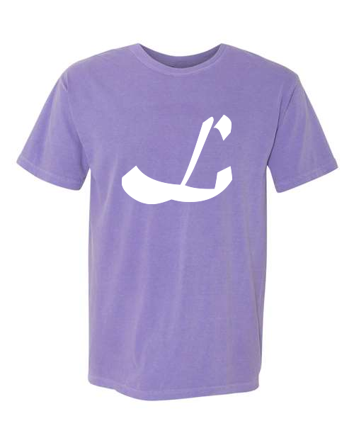 Alphabet L T-Shirt 9 inch calligraphy White ink, Violet
