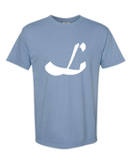 Alphabet L T-Shirt 9 inch calligraphy White ink, Washed Denim