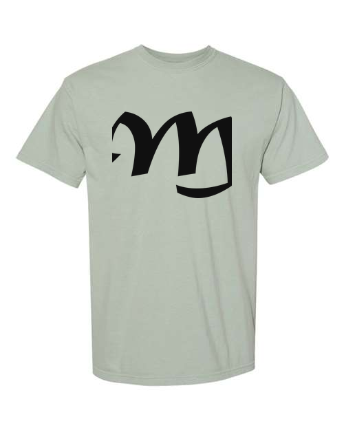 Alphabet M T-Shirt 9 inch calligraphy Black ink, Bay