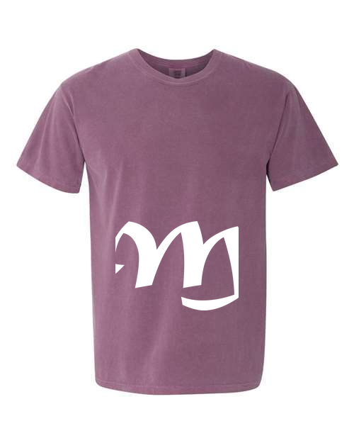 Alphabet M T-Shirt 9 inch calligraphy White ink, Berry