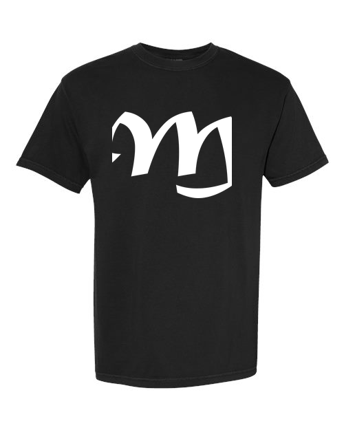 Alphabet M T-Shirt 9 inch calligraphy White ink, Black