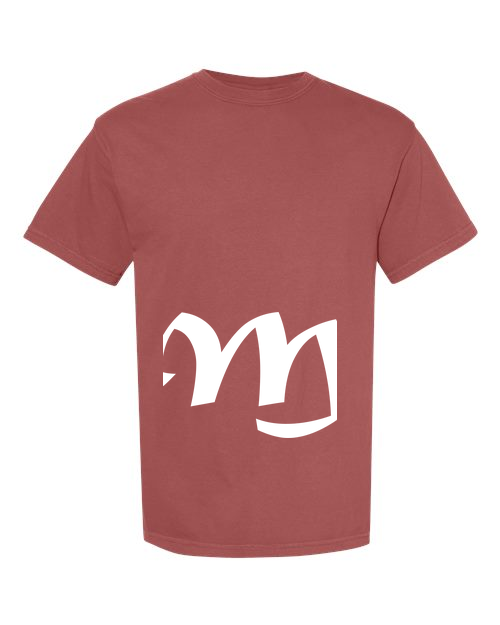 Alphabet M T-Shirt 9 inch calligraphy White ink, Brick