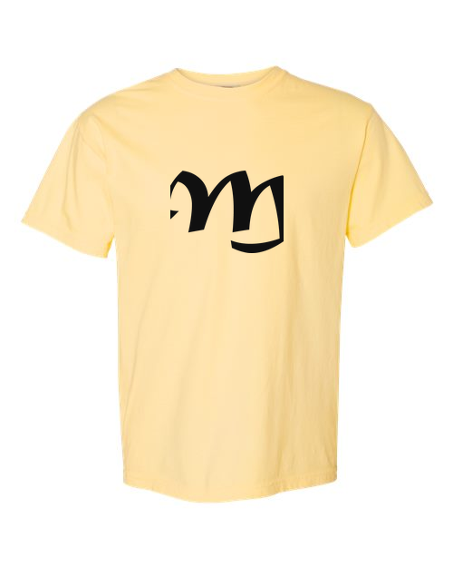 Alphabet M T-Shirt 9 inch calligraphy Black ink, Butter