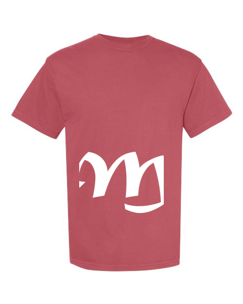 Alphabet M T-Shirt 9 inch calligraphy White ink, Crimson