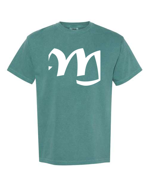 Alphabet M T-Shirt 9 inch calligraphy White ink, Emerald