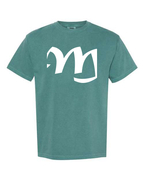 Alphabet M T-Shirt 9 inch calligraphy White ink, Emerald