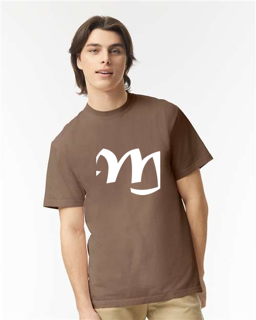 Alphabet M T-Shirt 9 inch calligraphy White ink, Espresso