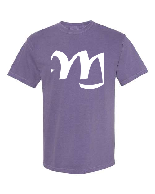Alphabet M T-Shirt 9 inch calligraphy White ink, Grape
