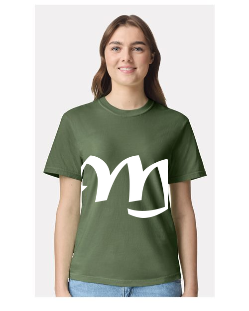 Alphabet M T-Shirt 9 inch calligraphy White ink, Hemp