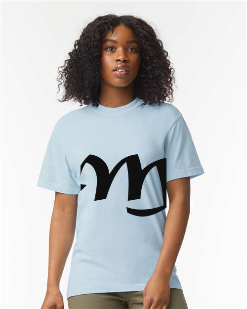 Alphabet M T-Shirt 9 inch calligraphy Black ink, Hydrangea