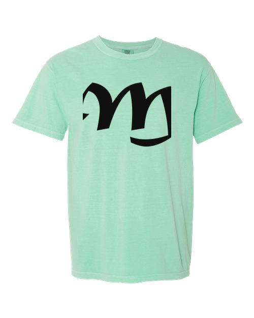 Alphabet M T-Shirt 9 inch calligraphy Black ink, Island Reef
