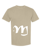 Alphabet M T-Shirt 9 inch calligraphy White ink, Khaki