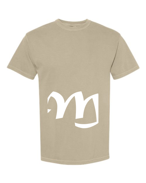 Alphabet M T-Shirt 9 inch calligraphy White ink, Khaki