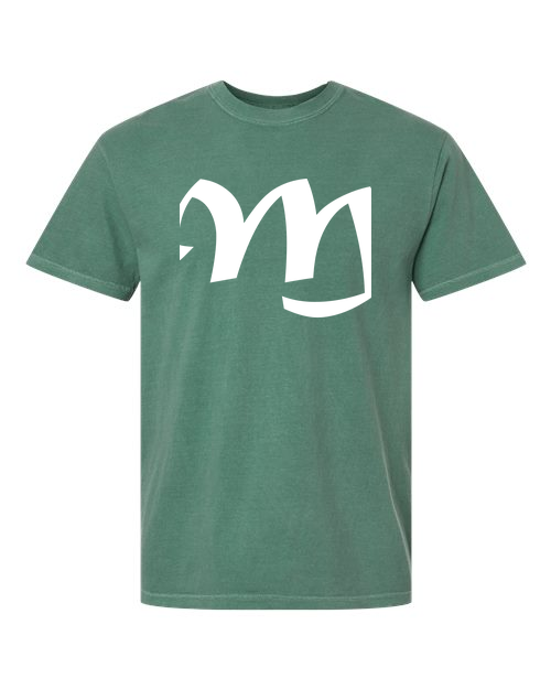 Alphabet M T-Shirt 9 inch calligraphy White ink, Light Green