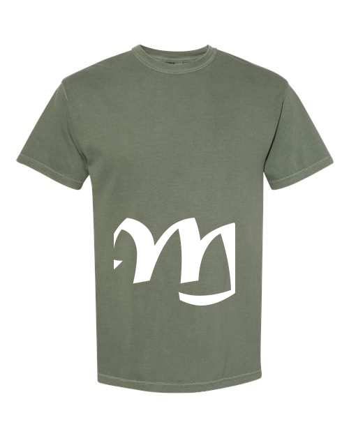 Alphabet M T-Shirt 9 inch calligraphy White ink, Moss
